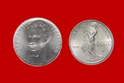 GIACOMO LEOPARDI 1987 MONETA 500 LIRE D'ARGENTO INCASTONATA IN PORTACHIAVI GIOIELLO UNICO
