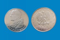 PL- PAPA GIOVANNI PAOLO II 1982 MONETA1000 ZLOTY D'ARGENTO INCASTONATA IN PORTACHIAVI GIOIELLO