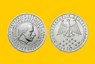 FRIEDRICH VON SCHILLER 10 DM  D'ARGENTO 2005 INCASTONATA IN PORTACHIAVI GIOIELLO UNICO