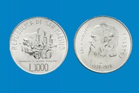 TOLSTOY MONETA D'ARGENTO 1000 LIRE INCASTONATA IN PORTACHIAVI GIOIELLO