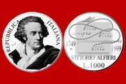VITTORIO ALFIERI 1999 MONETA 1000 LIRE D'ARGENTO INCASTONATA IN PORTACHIAVI GIOIELLO UNICO