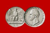 AQUILOTTO CONIO 1927 MONETA 5  LIRE D'ARGENTO INCASTONATA IN PORTACHIAVI GIOIELLO UNICO