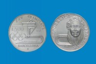 OLIMPIADE DI BARCELLONA 1992 MONETA 500 LIRE D'ARGENTO INCASTONATA IN PORTACHIAVI GIOIELLO