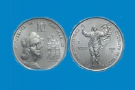 RAFFAELLO SANZIO 1983  MONETA D'ARGENTO 1000 LIRE INCASTONATA IN PORTACHIAVI GIOIELLO
