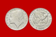 CAMPIONATO MONDIALE DI CALCIO 1990  MONETA 500 LIRE D'ARGENTO INCASTONATA IN PORTACHIAVI GIOIELLO
