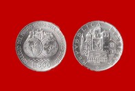 COLLEGIO DEL MONDO UNITO DELL'ADRIATICO 1985 MONETA 500 LIRE D'ARGENTO INCASTONATA IN PORTACHIAVI GIOIELLO 