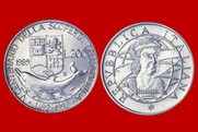 CRISTOFORO COLOMBO CONIO 1989 MONETA 200  LIRE D'ARGENTO INCASTONATA IN PORTACHIAVI GIOIELLO UNICO