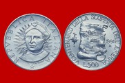 CRISTOFORO COLOMBO CONIO 1991 MONETA 500 LIRE D'ARGENTO INCASTONATA IN PORTACHIAVI GIOIELLO UNICO