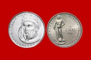 DONATELLO CONIO 1986 MONETA 500 LIRE D'ARGENTO INCASTONATA IN PORTACHIAVI GIOIELLO UNICO