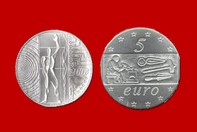 EUROPA DEL LAVORO 5 EURO 2003  D'ARGENTO INCASTONATA IN PORTACHIAVI GIOIELLO UNICO