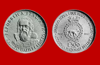 GALILEO GALILEI CONIO 1982 MONETA 500 LIRE D'ARGENTO INCASTONATA IN PORTACHIAVI GIOIELLO UNICO