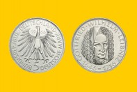 GOTTFRIED WILHELM LEIBNIZ CONIO 1967  5 DM MONETA D'ARGENTO INCASTONATA IN PORTACHIAVI GIOIELLO UNICO