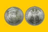 GERARDUS  MERCATOR 1969  5 DM MONETA D'ARGENTO INCASTONATA IN PORTACHIAVI GIOIELLO 1