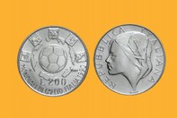 ITALIA 90 CAMPIONATO CALCIO MONETA 200  LIRE D'ARGENTO INCASTONATA IN PORTACHIAVI GIOIELLO