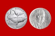 EUGENIO MONTALE 1996 MONETA 1000 LIRE D'ARGENTO INCASTONATA IN PORTACHIAVI GIOIELLO UNICO