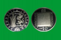 UNIVERSITA DI PERUGIA 2008 MONETA 10 EURO D'ARGENTO INCASTONATA IN PORTACHIAVI GIOIELLO 11