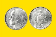 VAT - PAPA GIOVANNI PAOLO II 1981 MONETA 500 LIRE D'ARGENTO INCASTONATA IN PORTACHIAVI GIOIELLO